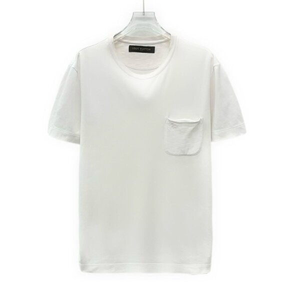 Louis Vuitton White Pocket Checkered Logo Embroidery Round Neck Short Sleeve T-S - Picture 1 of 8